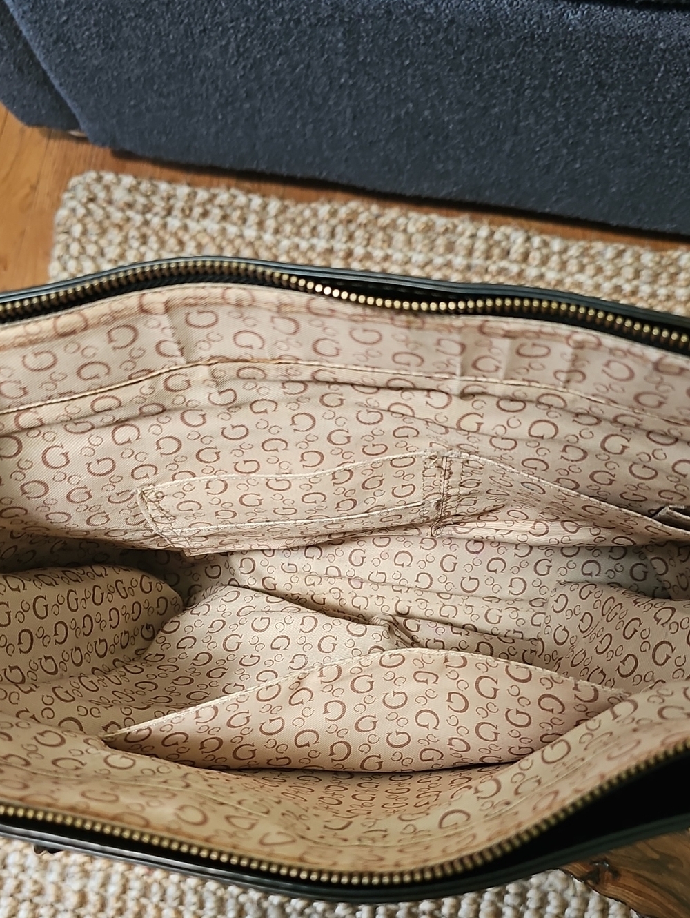 GUESS Black Faux Leather Tote with Gold Chain Straps - Picture 6 of 6
